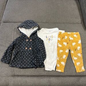 Carter's Baby Girl 3-Piece Outfit Set 12M Polka Dots, Bunnies